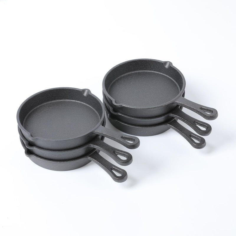 HAWOK Cast Iron Mini Skillet, Round Pan, Mini Server, DIA 5.3inch, 6 Pcs, Black - Image 1